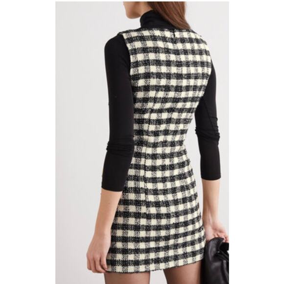 Rowen Rose Houndstooth Tweed Faux Leather Trimmed Mini Dress in Black - Picture 11 of 13